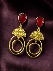 Gold Plated Unique Dangler Earrings | Stone Vintage Look Jewelry for Women - color: "Red"