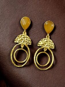 Gold Plated Unique Dangler Earrings | Stone Vintage Look Jewelry for Women - color: "Yellow"