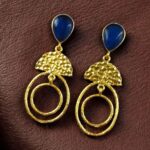 Bulk 48 Gold Plated Unique Dangler Earrings | Stone Vintage Look Jewelry for Women - "Blue"