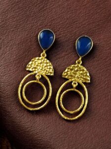 Gold Plated Unique Dangler Earrings | Stone Vintage Look Jewelry for Women - color: "Blue"