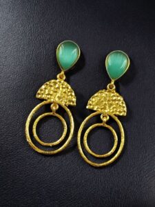 Gold Plated Unique Dangler Earrings | Stone Vintage Look Jewelry for Women - color: "Mint"