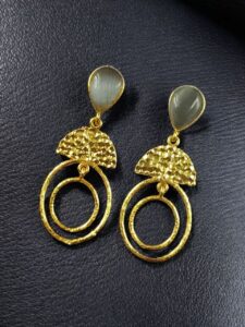Gold Plated Unique Dangler Earrings | Stone Vintage Look Jewelry for Women - color: "Grey"