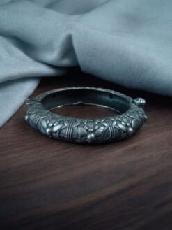 Silver replica flower bangles oxidized openable ethnic jewelry