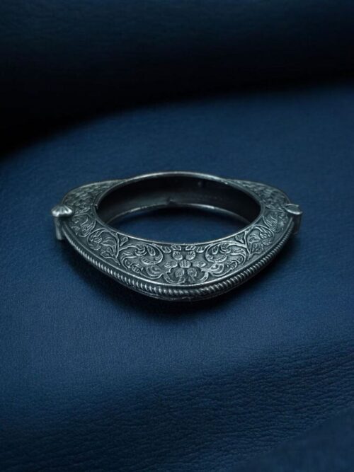 Oxidized triangle shape kada silver replica openable for women