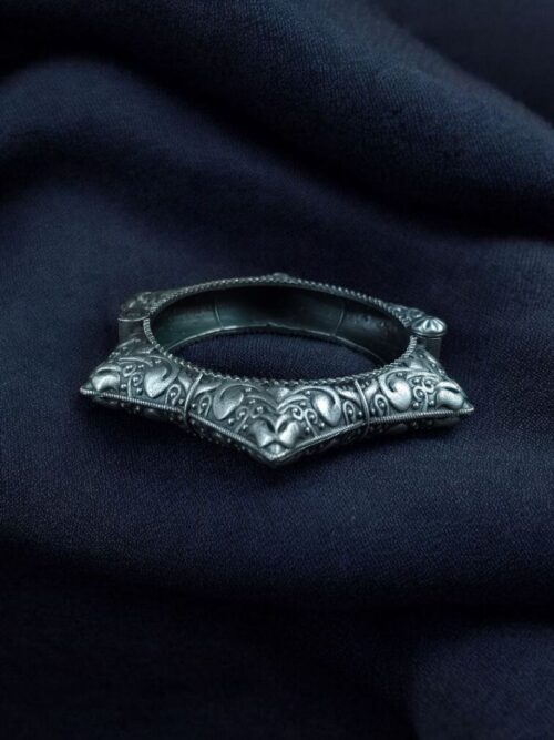 Designer silver replica oxidized openable kada bangles for women.