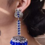 Bulk 12 Traditional Silver Plated Traditional Wear Earrings | Stone Dangler Navratri Special Jewelry for Girls - "Blue"
