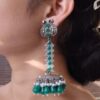 Traditional silver plated stone dangler earrings for Navratri wear