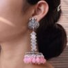 Traditional silver plated stone dangler earrings for Navratri wear