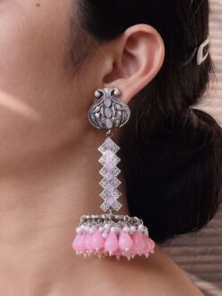 Traditional silver plated stone dangler earrings for Navratri wear