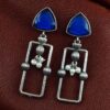 Geometric pearl dangler earrings in oxidized silver finish