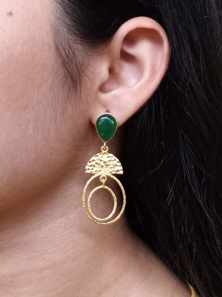Gold Plated Unique Dangler Earrings | Stone Vintage Look Jewelry for Women