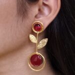 Gold Plated Western Look Earrings | Unique & Ethnic Floral Art with Monalisa Stone Leaf Design