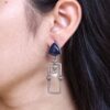 Geometric dangler earrings in oxidized silver finish