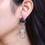 Statement Geometric Dangler Earrings with Pearl Work | Antique Silver Finish Oxidized Unique Jewelry