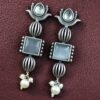 Antique silver lotus stud earrings with pearl and stone detailing