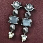Bulk 136 Antique Silver Look Lotus Earrings | Ethnic Stud Stone & Pearl Detailing Perfect Gift For Her - "Grey"