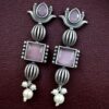 Antique silver lotus stud earrings with pearl and stone detailing
