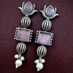 Bulk 138 Antique Silver Look Lotus Earrings | Ethnic Stud Stone & Pearl Detailing Perfect Gift For Her - "Baby Pink"