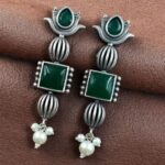 Bulk 140 Antique Silver Look Lotus Earrings | Ethnic Stud Stone & Pearl Detailing Perfect Gift For Her - "Green"