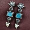 Antique silver lotus stud earrings with pearl and stone detailing