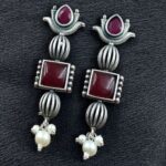 Bulk 150 Antique Silver Look Lotus Earrings | Ethnic Stud Stone & Pearl Detailing Perfect Gift For Her - "Red"
