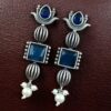 Antique silver lotus stud earrings with pearl and stone detailing