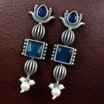 Bulk 152 Antique Silver Look Lotus Earrings | Ethnic Stud Stone & Pearl Detailing Perfect Gift For Her - "Blue"