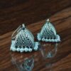Beautiful German Silver Oxidized Pyramid Shape Earrings with Pearl Work
