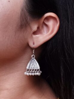 Beautiful German Silver Oxidized Pyramid Shape Earrings with Pearl Work