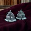 Oxidized German silver pearl work jhumka earrings in hook dangler design.