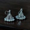 Handcrafted oxidized German silver floral art jhumki earrings with pearl work