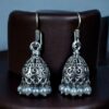 Handcrafted oxidized German silver floral art jhumki earrings with pearl work