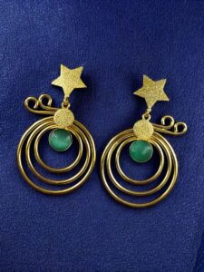 Unique Design Star Earrings | Gold Plated Geometric Stone Dangler Jewelry Gift For Her - color: "Mint"