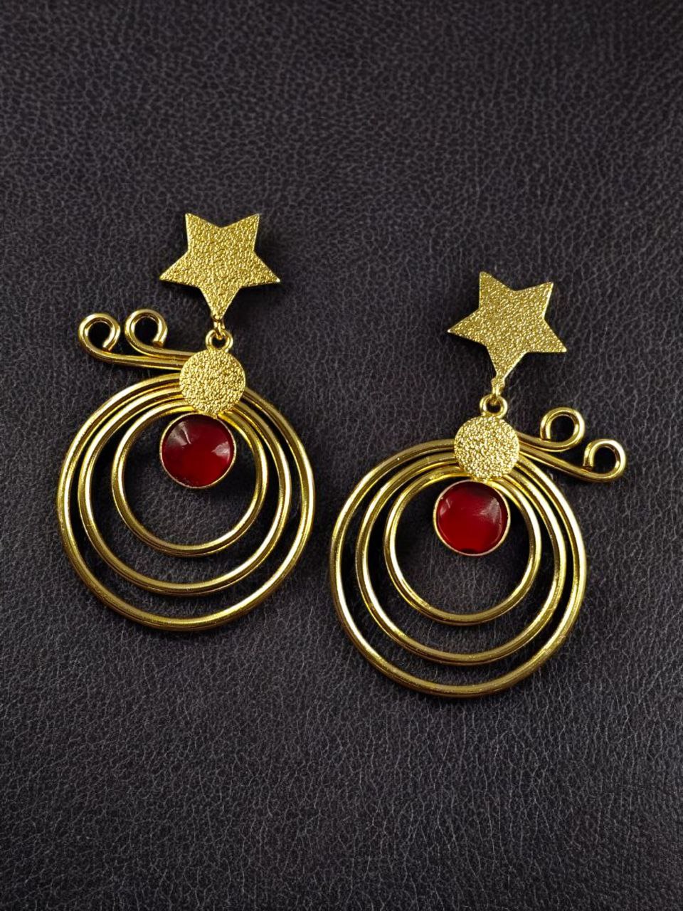 Unique Design Star Earrings | Gold Plated Geometric Stone Dangler Jewelry Gift For Her 6 Gold plated star earrings with geometric stone dangler design.