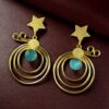 Gold plated star earrings with geometric stone dangler design.