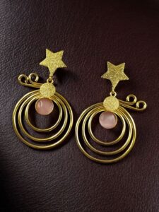 Unique Design Star Earrings | Gold Plated Geometric Stone Dangler Jewelry Gift For Her - color: "Baby Pink"