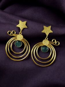 Unique Design Star Earrings | Gold Plated Geometric Stone Dangler Jewelry Gift For Her - color: "Blue"