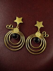 Unique Design Star Earrings | Gold Plated Geometric Stone Dangler Jewelry Gift For Her - color: "Black"
