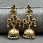 Bulk 96 Unique Gold Plated Bird Dangler Earrings | Ethnic Stone & Pearl Work Beautiful Jewelry For Girls - "Blue"