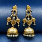 Bulk 98 Unique Gold Plated Bird Dangler Earrings | Ethnic Stone & Pearl Work Beautiful Jewelry For Girls - "Yellow"