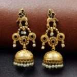 Bulk 100 Unique Gold Plated Bird Dangler Earrings | Ethnic Stone & Pearl Work Beautiful Jewelry For Girls - "Black"