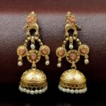 Bulk 102 Unique Gold Plated Bird Dangler Earrings | Ethnic Stone & Pearl Work Beautiful Jewelry For Girls - "Baby Pink"