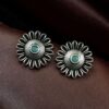 Silver replica flower stud earrings with stone design for daily wear.