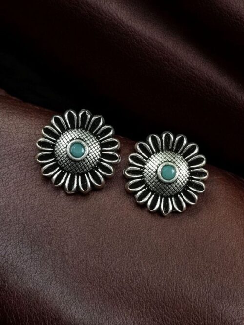 Silver replica flower stud earrings with stone design for daily wear.