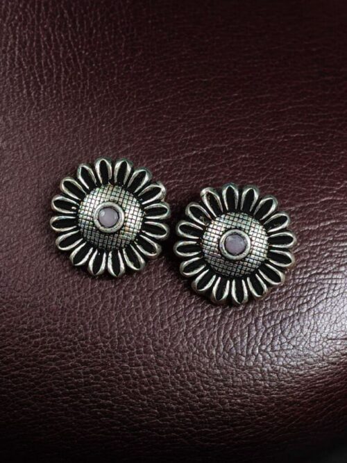 Silver replica flower stud earrings with stone design for daily wear.