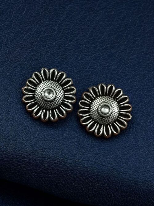 Silver replica flower stud earrings with stone design for daily wear.