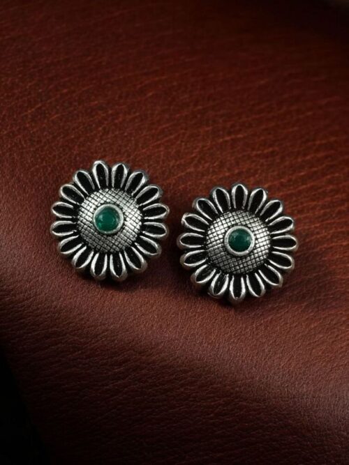 Silver replica flower stud earrings with stone design for daily wear.