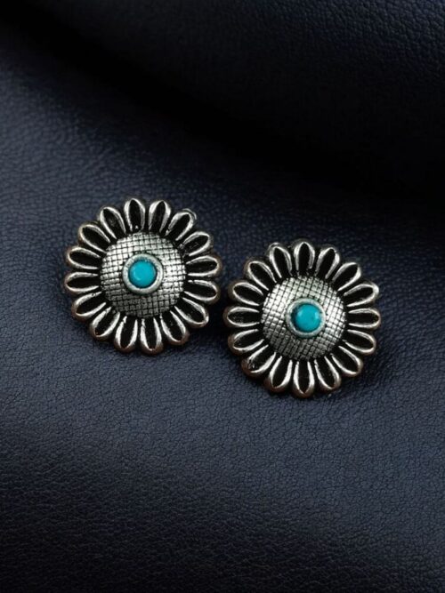 Silver replica flower stud earrings with stone design for daily wear.