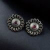 Silver replica flower stud earrings with stone design for daily wear.