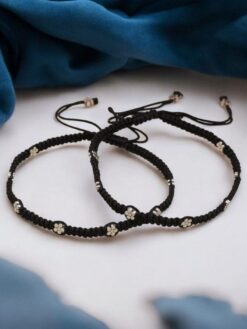 German silver adjustable thread flower charm anklets for women.